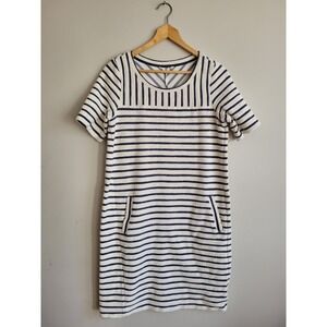Sandwich Womens Navy Blue White Striped Terry Cloth Shift Dress Pockets Small
